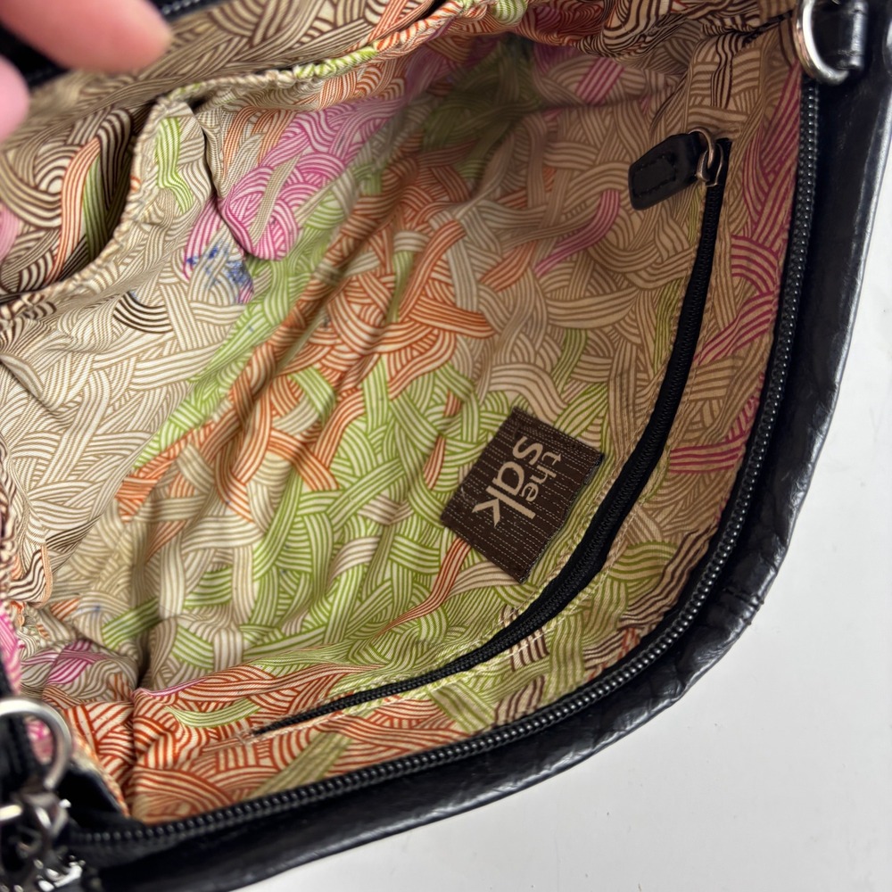 The Sak Shoulder Bag Womens Medium Black Leather Contrast Stitch Zip Top - Picture 5 of 8